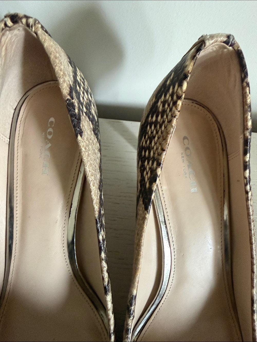 Coach Snake-Print Pointed-Toe Pumps in Tan and Black - Picture 3 of 6